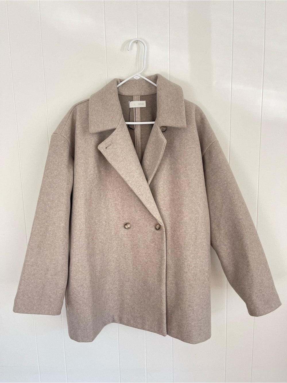 Zara Oversized Taupe Beige Double-Breasted Coat Jacket F/W 2025-26 Size XL